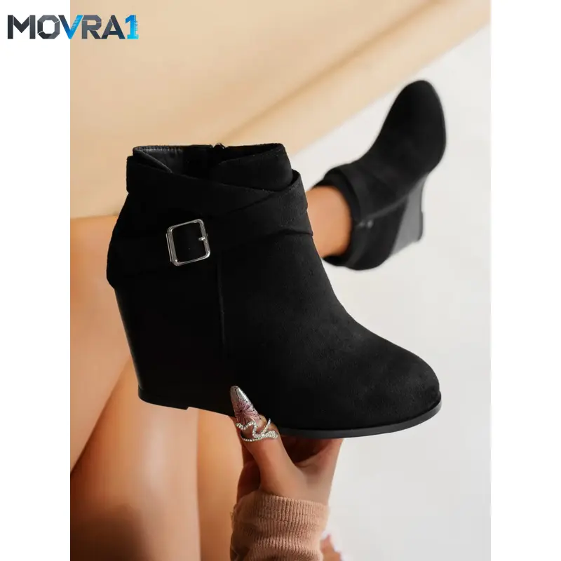MOVRA1 Women's Fashionable Solid Color Zipper Chelsea Boots, Elegant Pointed Toe Heel Boots, Heeled Boots Daily Wear, Lightweight Breathable Comfortable Shoes Women & Girls, Work Ankle Boots, Round Toe Boots, Ankle Boots With Heel