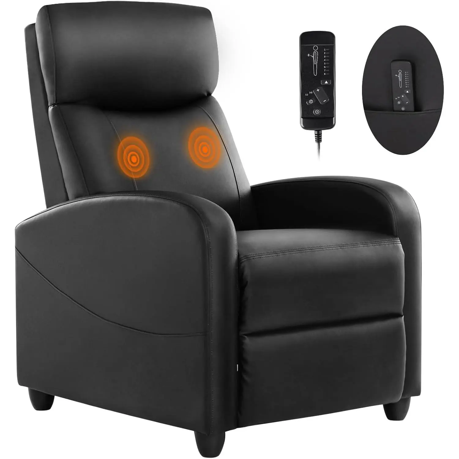 Massage Recliner Chair for Adults, Adjustable Home Theater Seating with Lumbar Support for Living Room, Modern Fabric Reclining for Small Space, Black