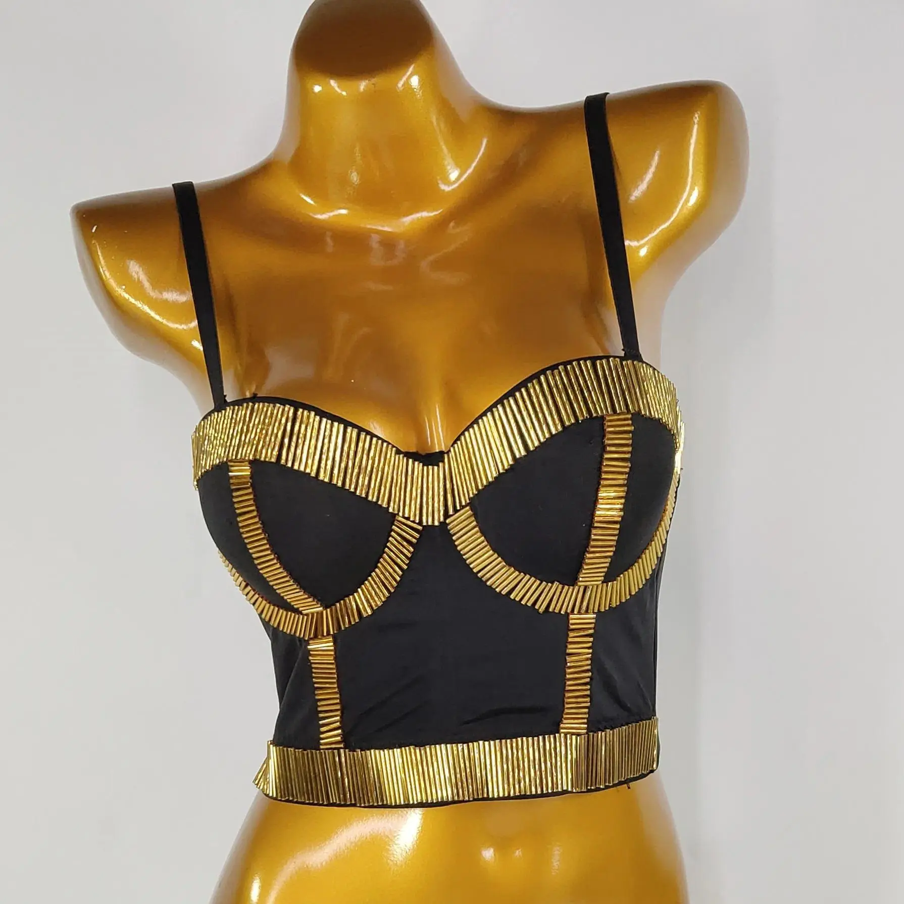 New Europe And The United States Wind Gold Tube Beaded Halter Undershirt Nightclub Bungee Light Corset