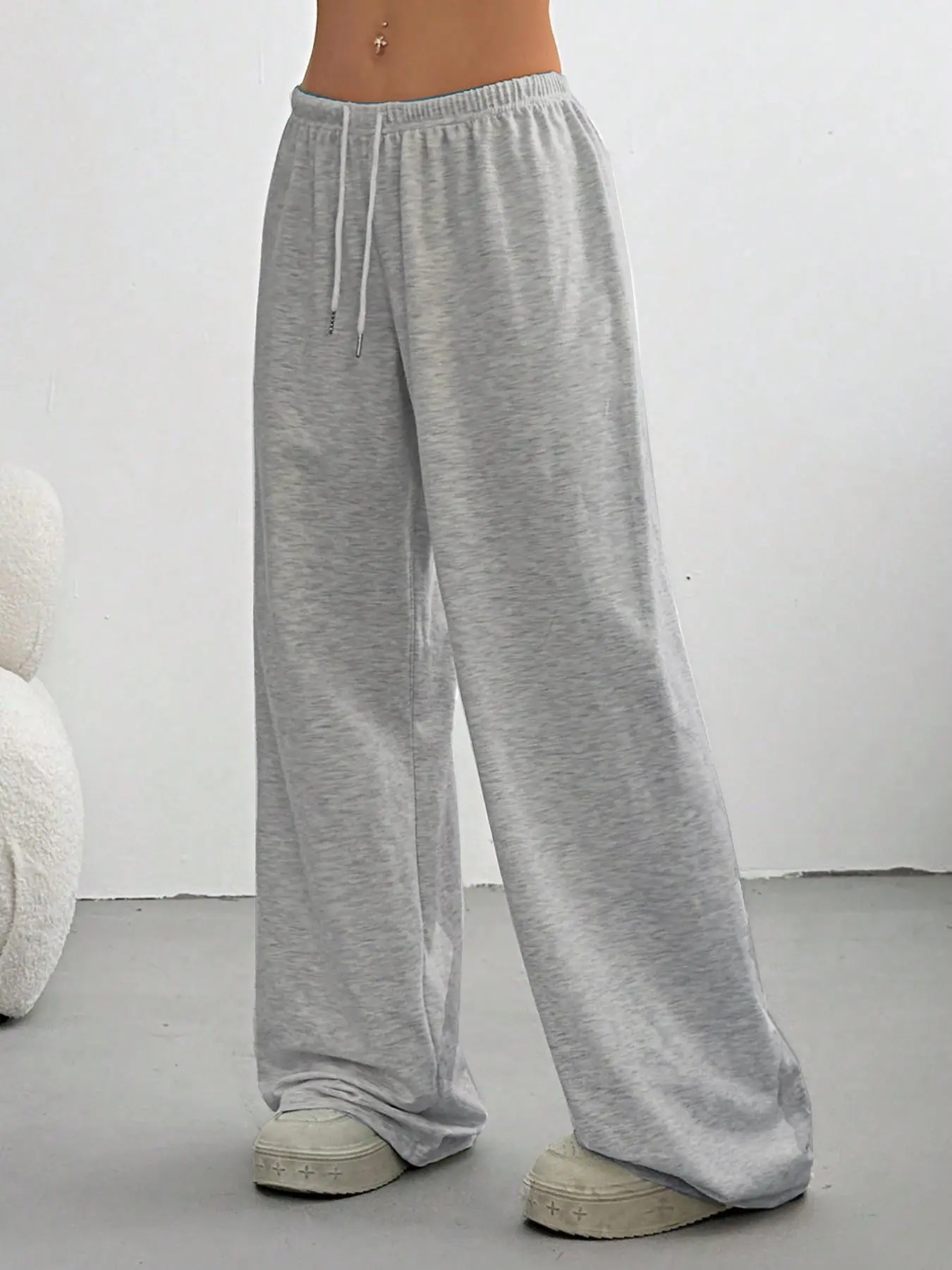 Solid High-Waisted Straight Leg Pants, Simple Sporty Sweatpants, All-Season Versatile Elastic Waist Long Pants, Tie-Belt Wide-Leg Casual Pants, High Rise Sweatpants, Casual Fashion Sweatpants, Casual Comfy Sweatpants