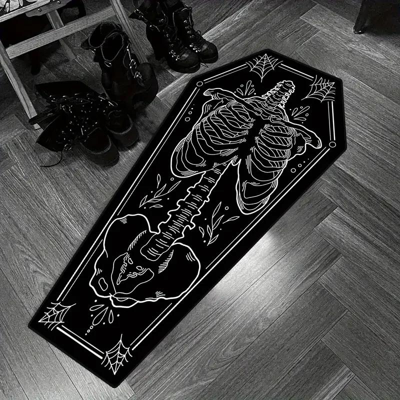 Halloween Home Decor Carpet, Skull Spider Print Coffin Shape Mat, Creative Unique Holiday Gift Rug, Household Decorative Rug, Soft Washable Floor Covering