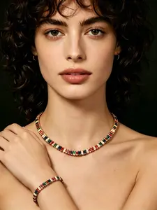 Unique Colorful Zircon Tennis Necklace and Bracelet Set, Punk Style, Silver-Plated Chain, All Seasons, Perfect Gift for Women