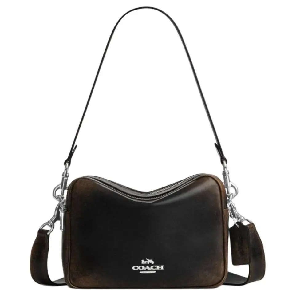 COACH 21 Distressed Vintage-Style Smooth Leather Crossbody Bag for Women in Brown