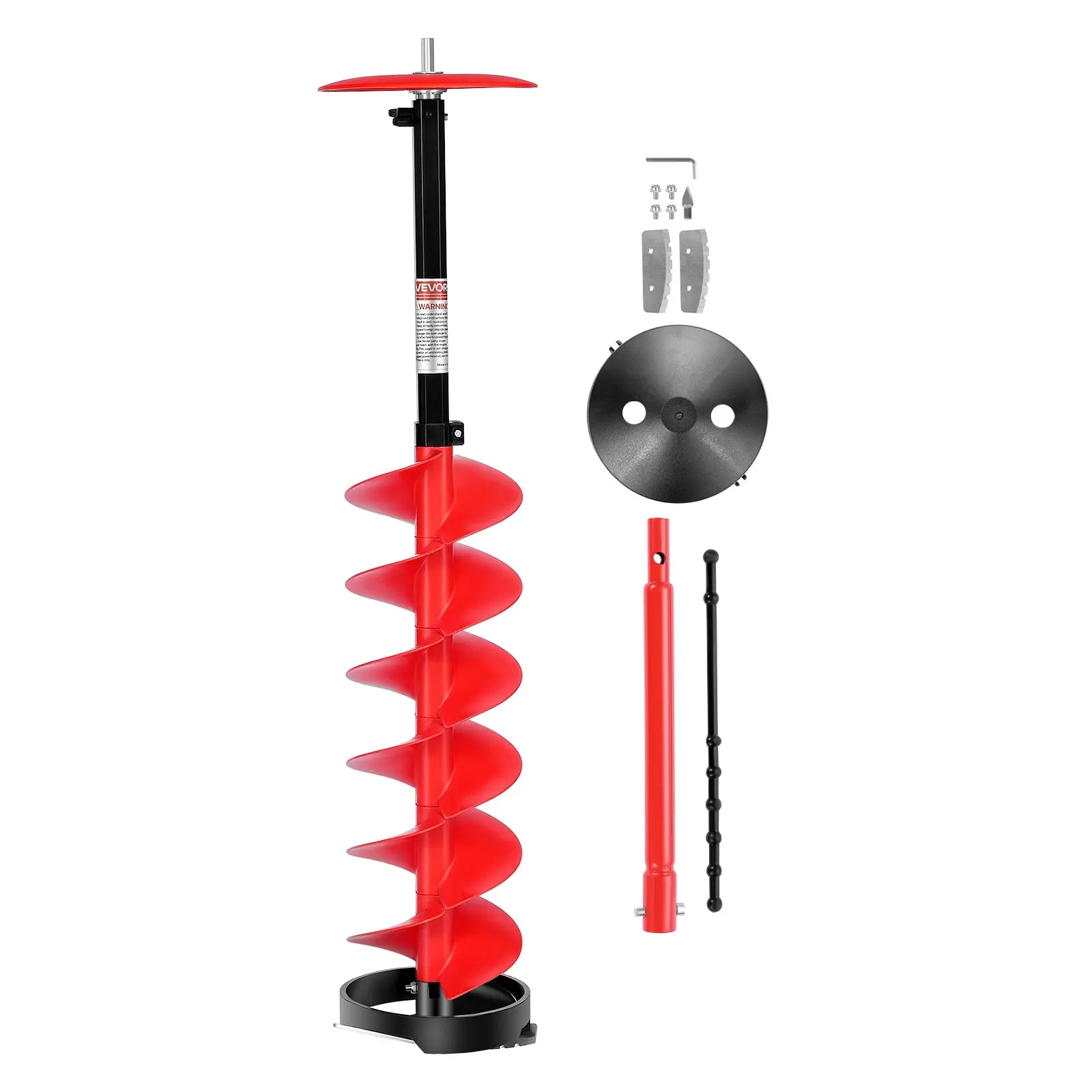 VEVOR Iron+Nylon Ice Auger Drill Bit, 8in Diameter, 41in Length, Cordless Ice Fishing Auger with 13.4in Extension Rod, Drill Adapter, Top Plate, Blade Guard, Inches, Full Set