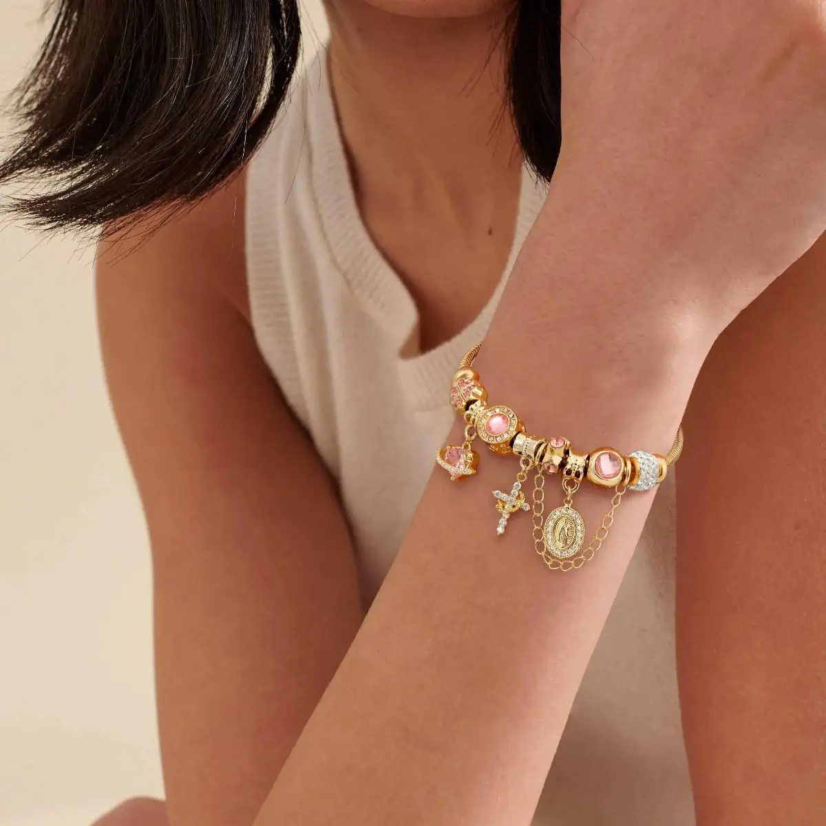 Aurora Snake Chain Bracelet for Women, Two Tone Gold Silver Charm Jewelry with Detachable DIY Design, Stackable Adjustable Wrist Accessory for Daily Wear, Parties and Gifts