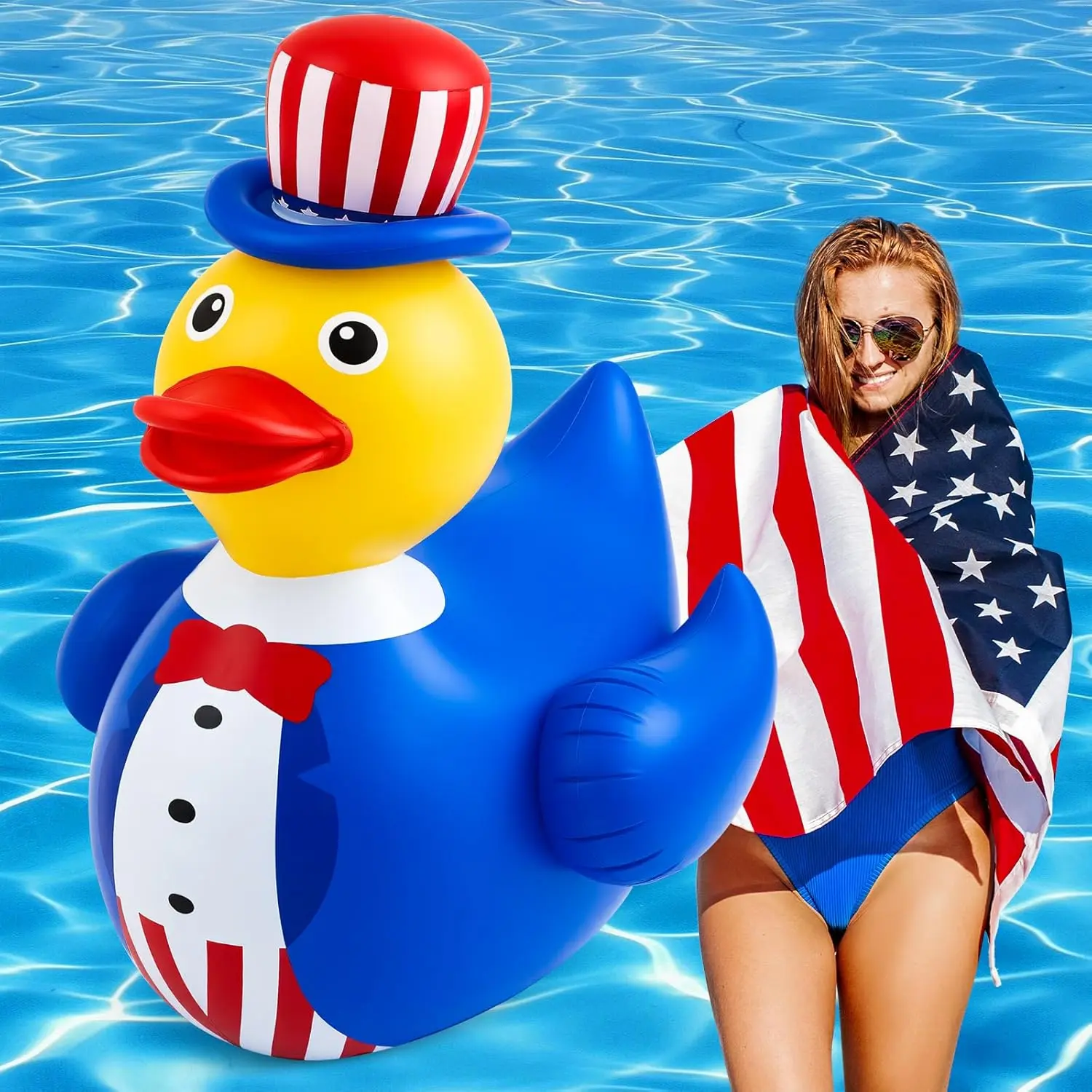 1 Pc 4 ft Patriotic Inflatable 4th of July Pool Float American Flag Giant Duck Inflatable Blow up Duck for Golf Cart Decorations Independence Day 250th Anniversary Parade(Suit Style)fidget toys