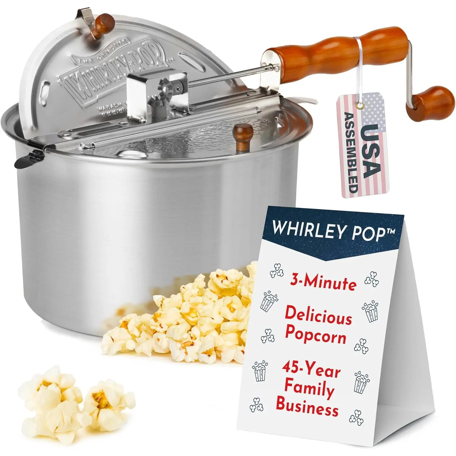Whirley Pop Hand-Cranked Stovetop Popcorn Maker - Classic Round Pot, Nylon Gears for Long-Lasting Durability, Even Popping, Stirs Evenly, Ideal for Movie Night Enthusiasts
