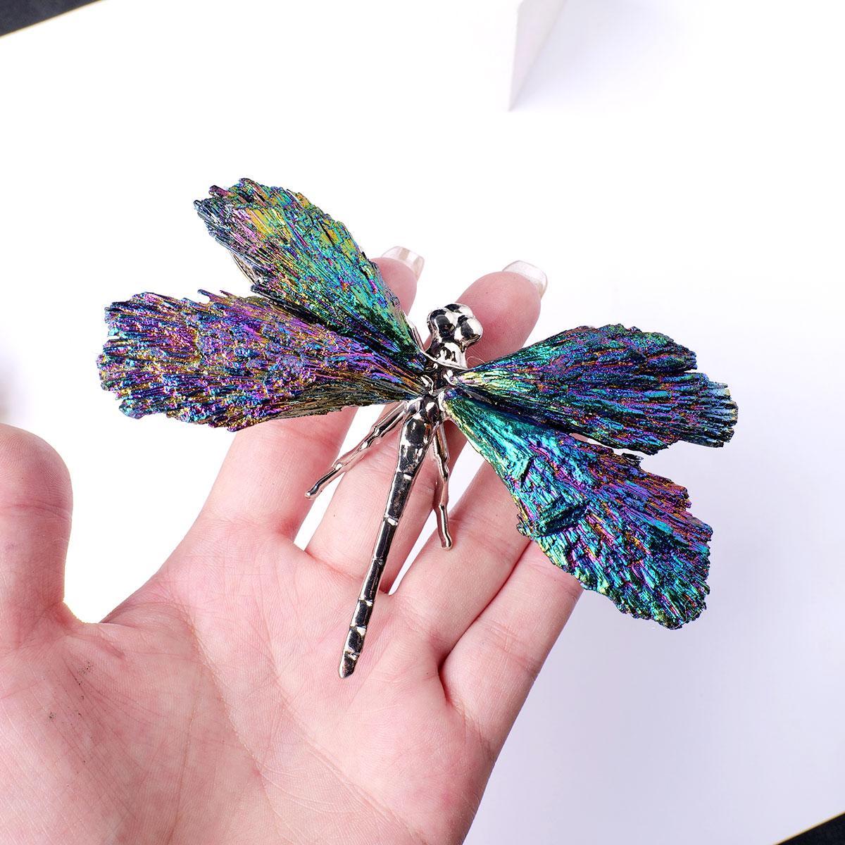 Natural Crystal Stone Electroplating Colorful Tourmaline Flame Feather, 1 Count DIY Dragonfly Animal Divination Decoration, Home Decoration, Crystal Butterfly