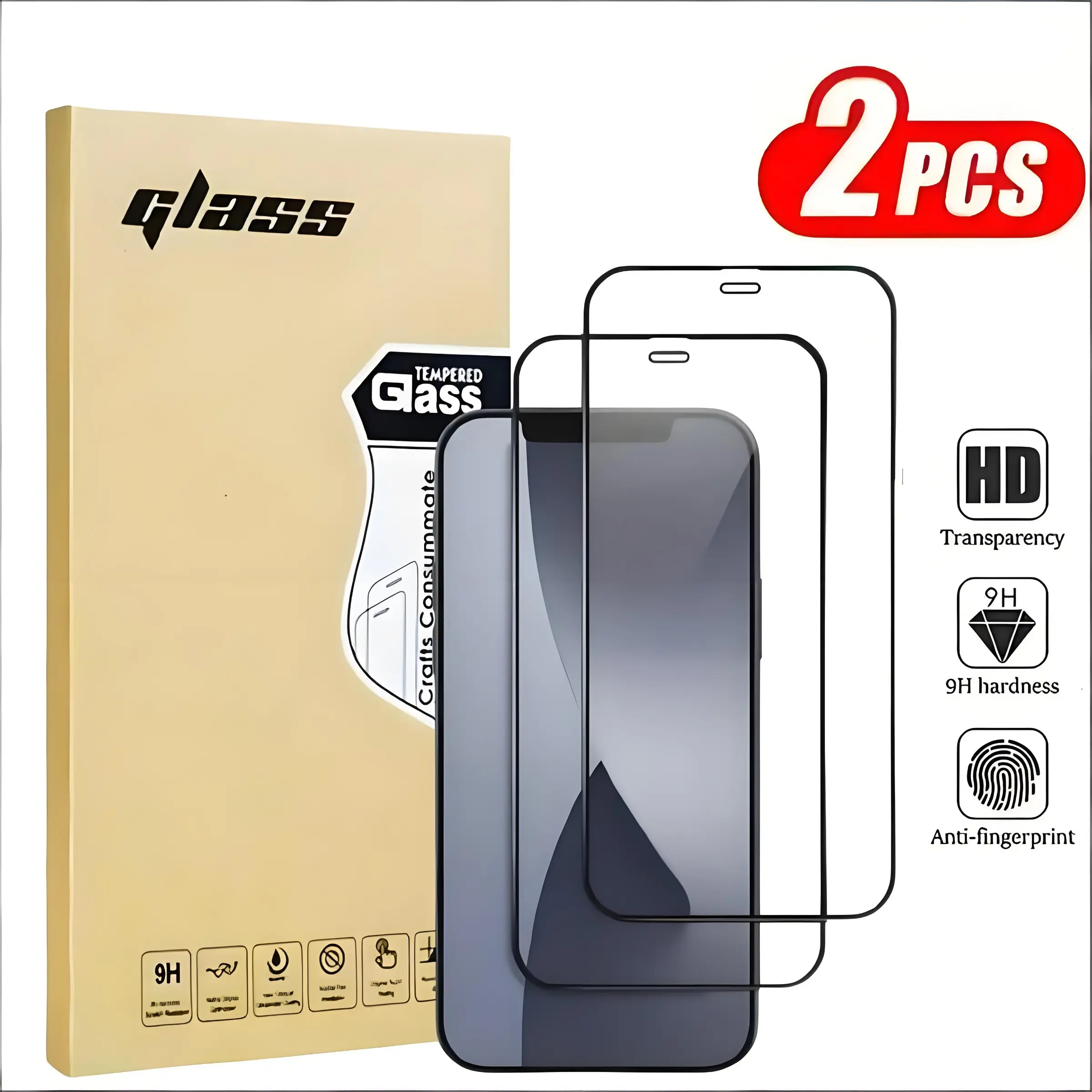 2-Pack Glossy Tempered Glass Screen Protectors, 9H Hardness, 2.5D Edge, Anti-Scratch, Bubble-Free for iPhone 17 Pro Max, 16, 15 Plus, X, XS, XR, XS Max, 11, 12 Mini, 13, 14 Pro Max