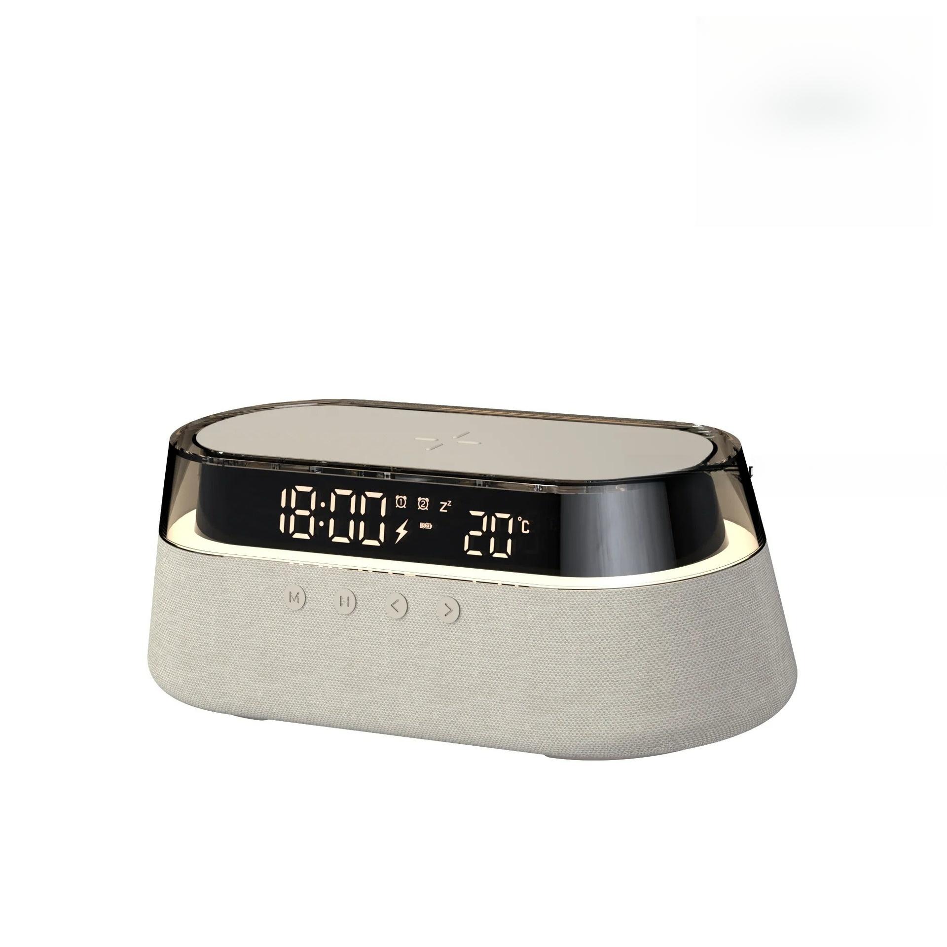 6-in-1 Smart Speaker Alarm Clock 15W Wireless Charger Bluetooth Music Player with Snooze Function