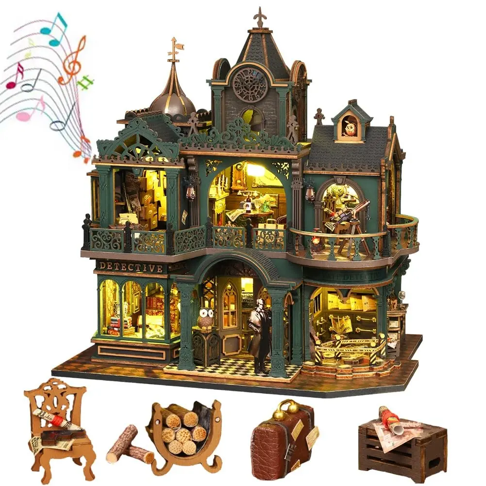 DIY Mini Furniture Dollhouse Kit with Dust Cover and Music Mechanism, 3D Wooden Handmade Model, Creative Room Design Gift