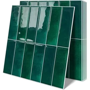 Dark Green Peel and Stick Tile Backsplash Self Adhesive Tiles for Kitchen Wall Bathroom (10-Sheet,12"x12")