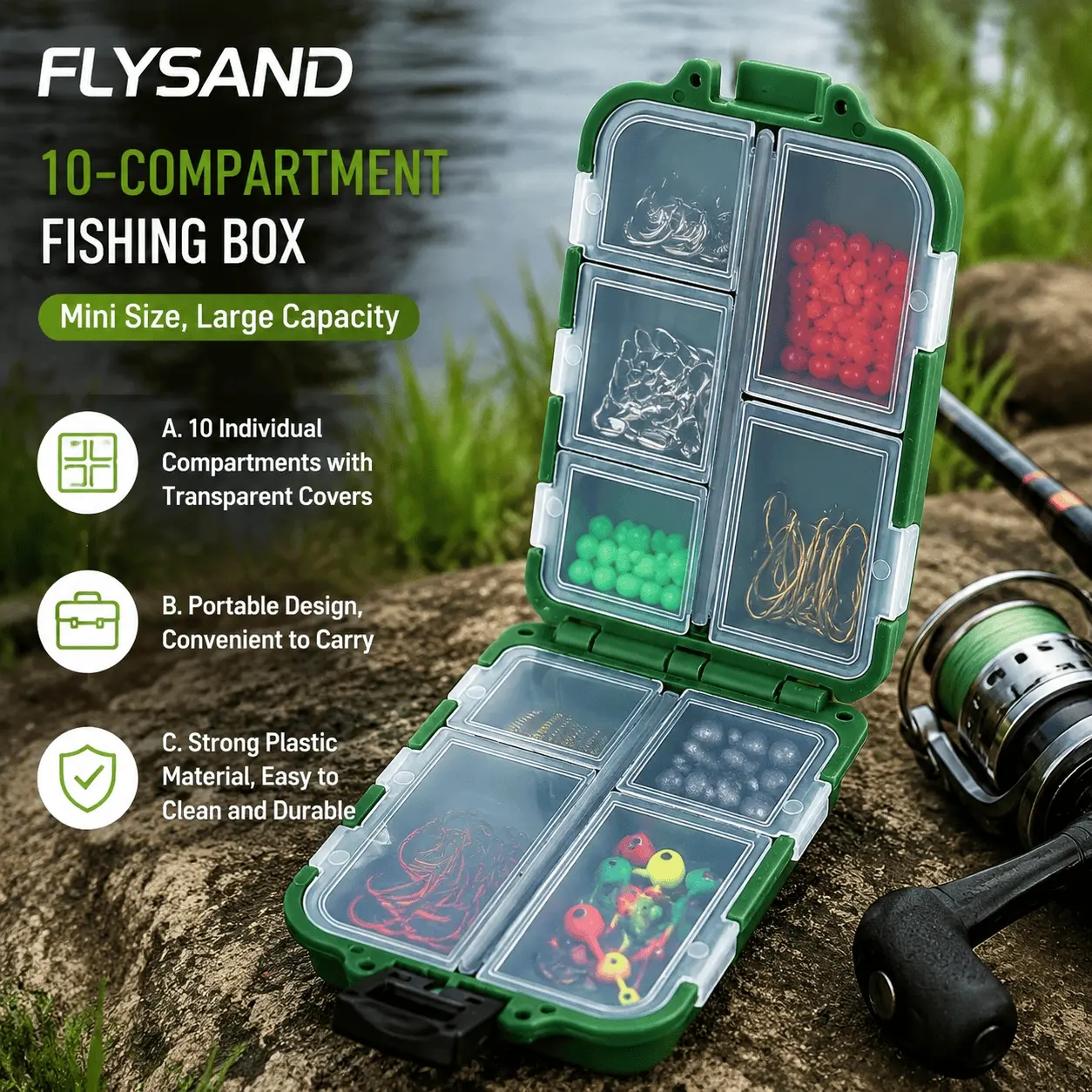 10-Compartment Mini Tackle Box, Portable Fly Fishing Accessories Organizer, Waterproof 2-Piece Storage Set for Outdoor Fishing Gear, Small Hooks & Line Holders