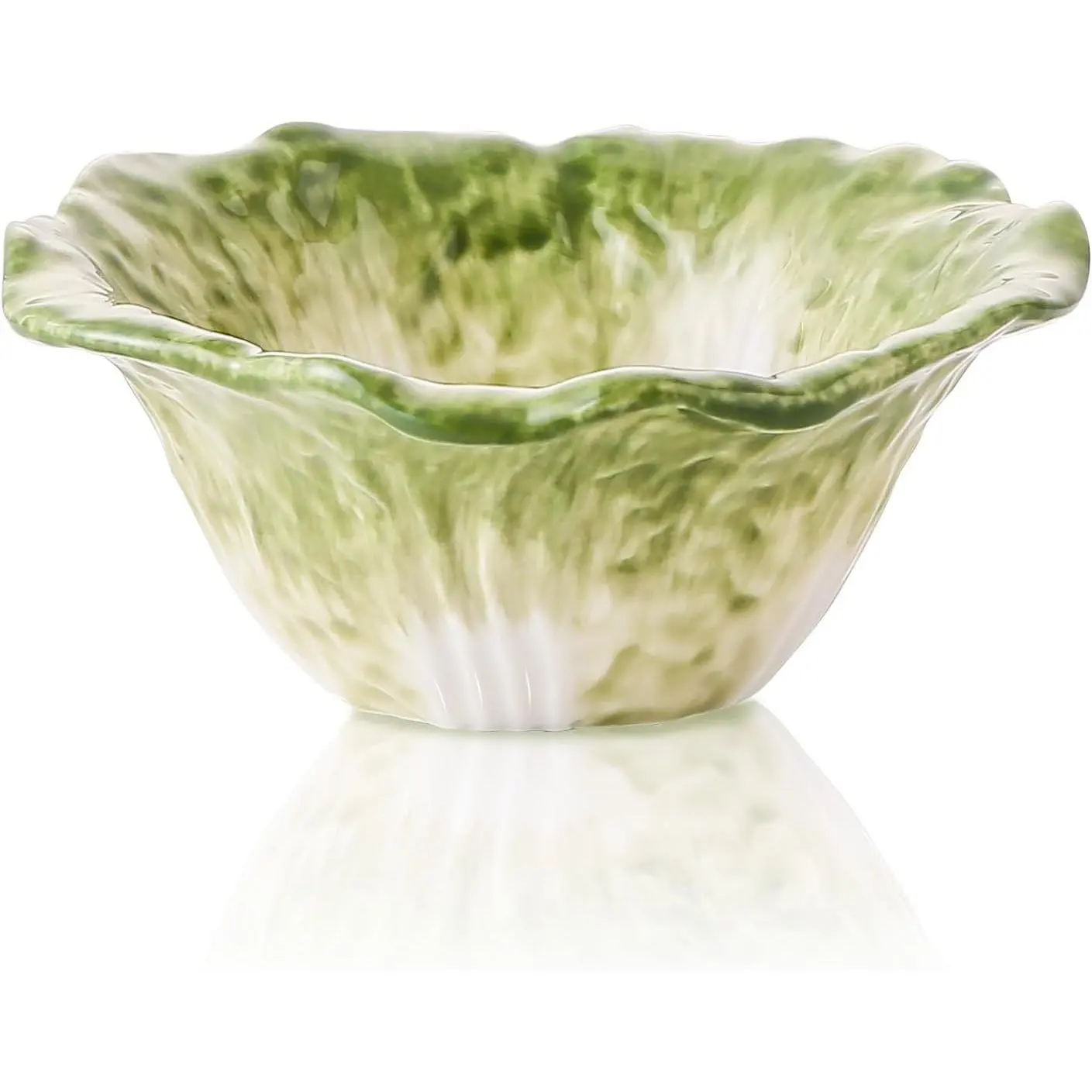 5 oz Ceramic Dipping Bowl, Green Cabbage Shape Small Bowls, Porcelain Mini Baking Cups Oven Safe for Personal Ice cream, Soy Sauce, Dipping Dish, Cheese, Snack, Yogurt, Ketchup, BBQ