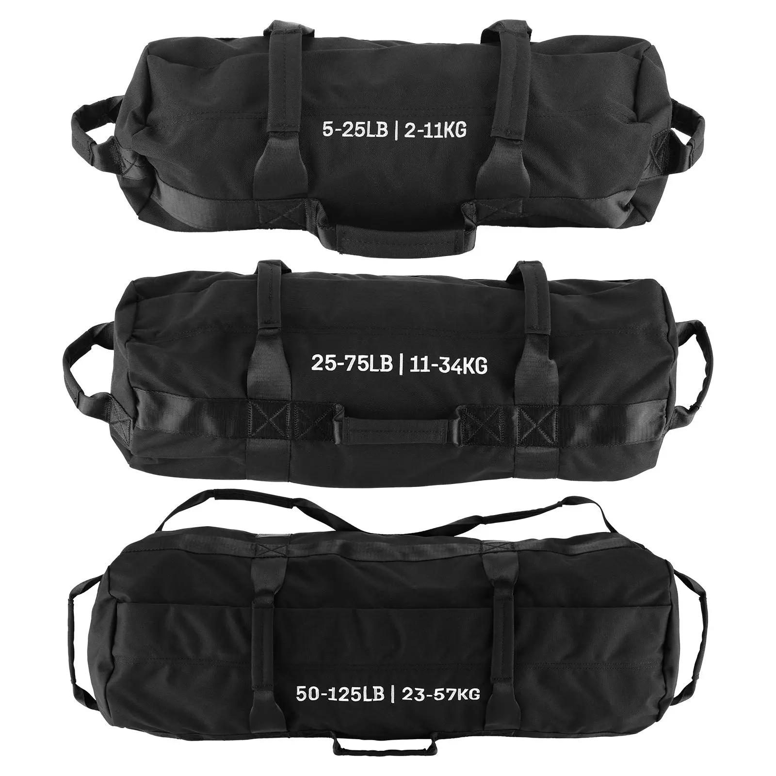 Adjustable Workout Sandbag Set for Home Gym, Heavy Duty Fitness Training Sandbag with 6 Handles, 600D Oxford Solid Weight Bag L M S for Strength Training CrossFit Squats Deadlifts Carries Throws, Leak-Proof Inner Liners Empty