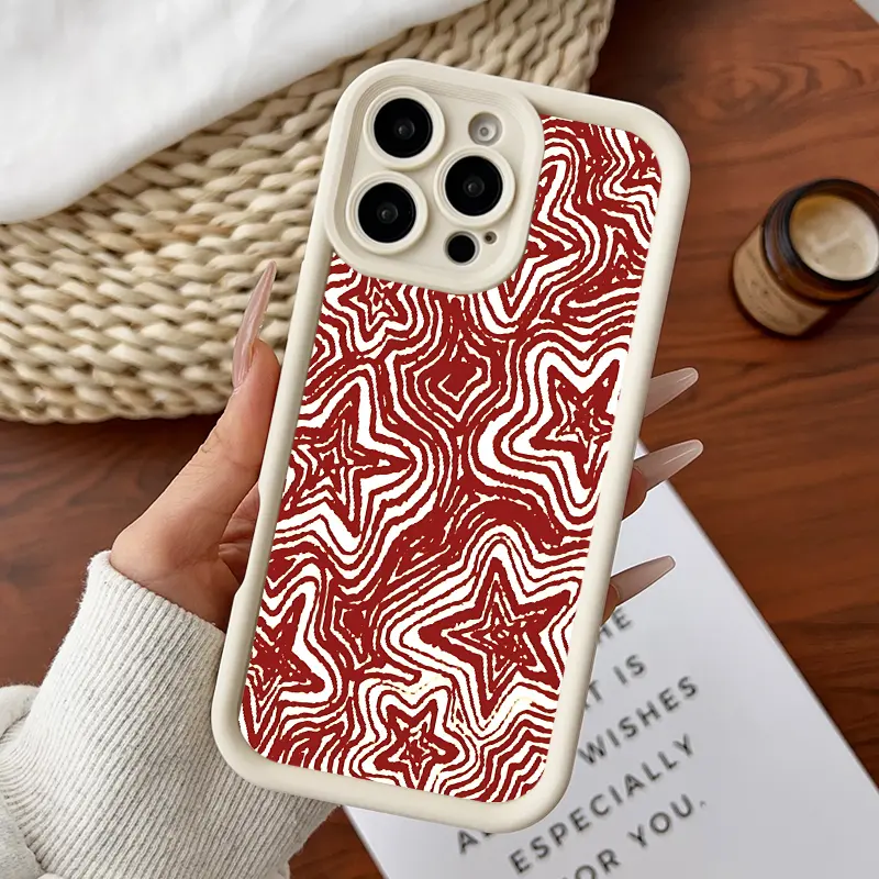 Softcase for iPhone11/12/13/14/15/16/17/promax/x/xs/xr/xsmax CaseRed Wavy Star Line Print Anti-Fall Shockproof Protective Slim Cover