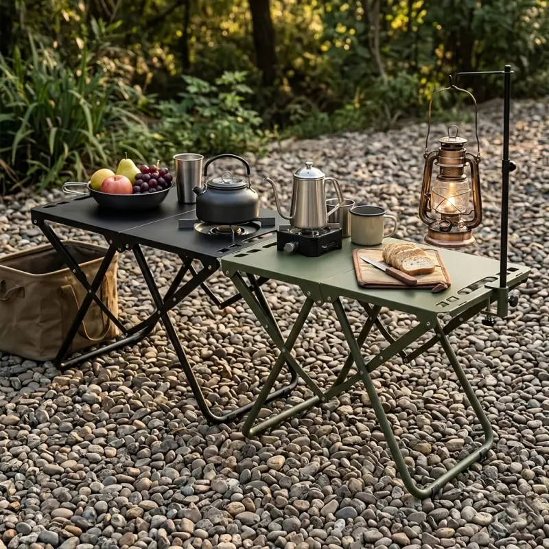 1PC Portable Foldable Camping Table Lightweight Iron Collapsible Outdoor Side Table with Multi - Function Slot Detachable Expandable for Picnic Cooking Patio Garden Party
