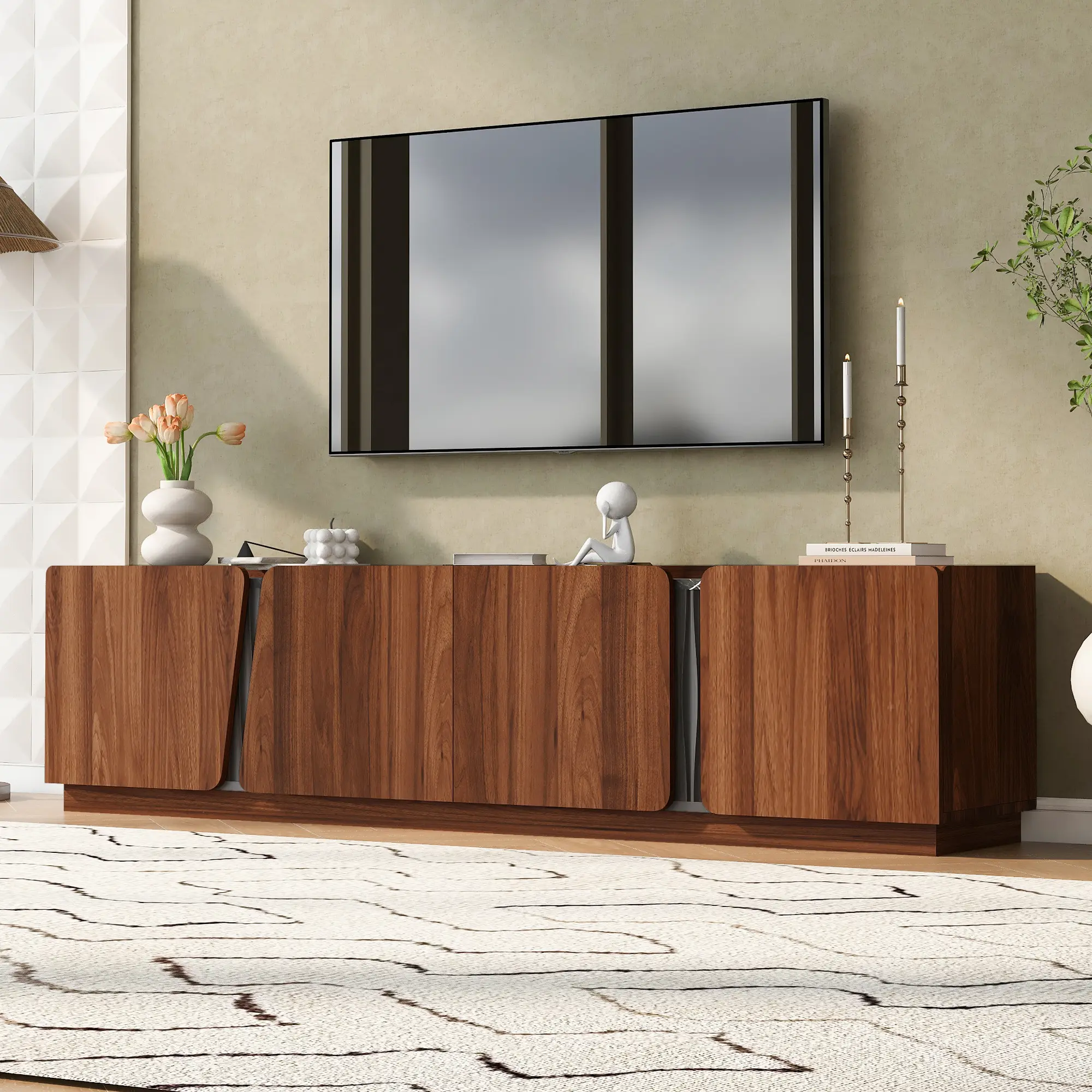 ARCH Modern Freestanding Storage Cabinet - Rounded Corners, Marble Contrast Top, Adjustable Interior Shelves, Durable Materials, Manual Customize Storage Layout, Indoor Organizer for Living Room, Office, Sturdy Construction, Single Unit Sofa Side Table