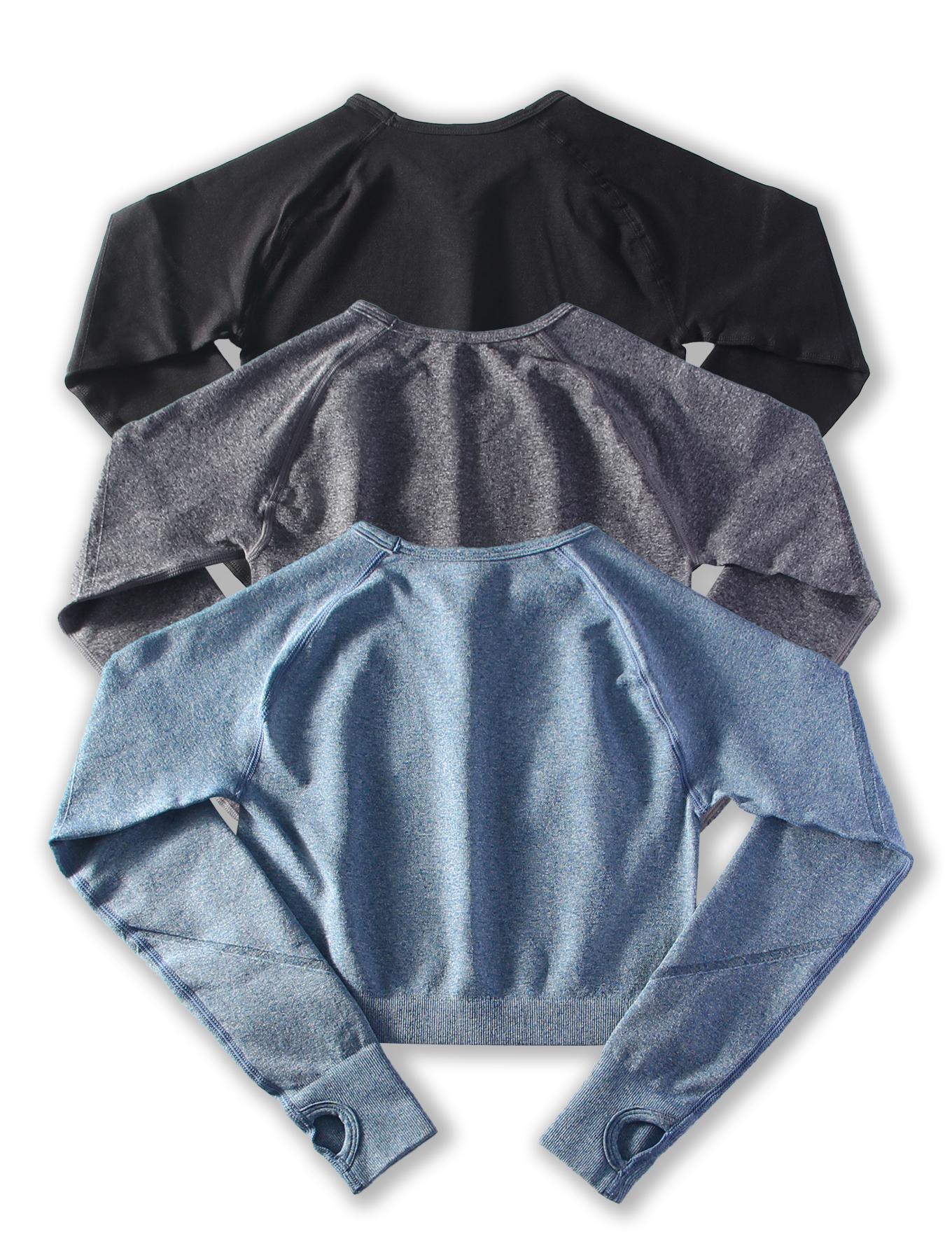 Women's Solid Raglan Sleeve Crop Sports Tee, Sporty Breathable Comfortable Round Neck Long Sleeve T-shirt for Yoga Gym Workout, Ladies Sportswear for Spring & Fall, Athletic Yoga Tops