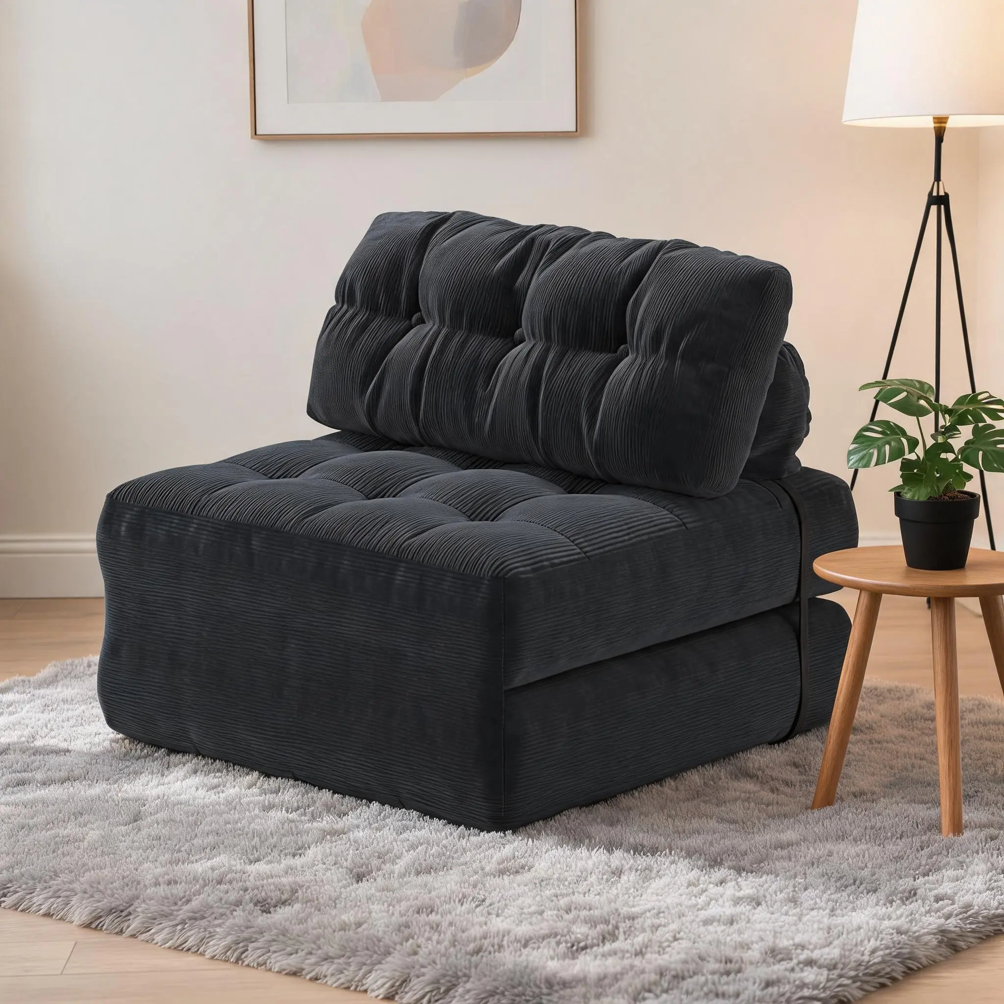 Convertible Corduroy Folding Sofa Bed with Pillow – Portable Floor Couch, Single Futon, Collapsible Sleeper Chair, Back Support, Space-Saving, for Living Room or Guest Room