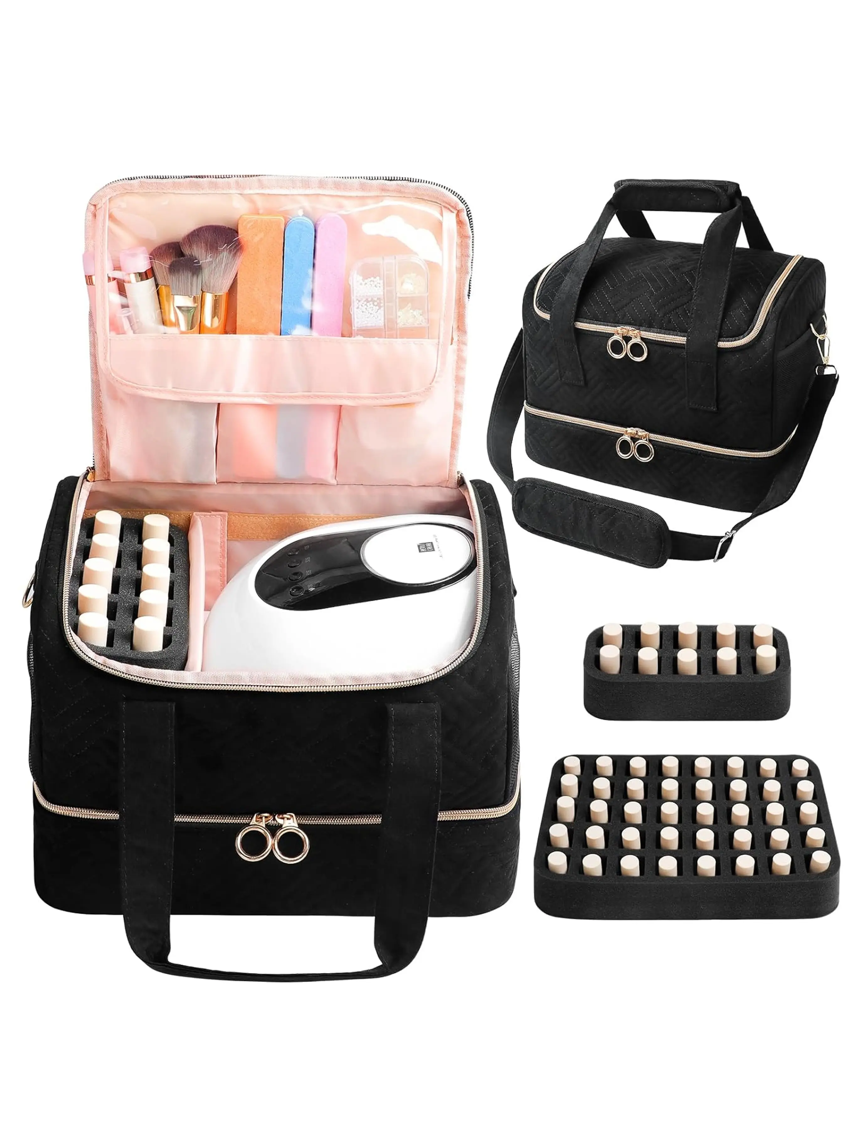 Nail Polish Organizer Bag Holds 50 Bottles Nail Polish, Nail Lamp, Nail Supplies- Nail Organizers and Storage Case for Nail Tech, Nail Stuff Gel Kit Box Gift for Manicurist