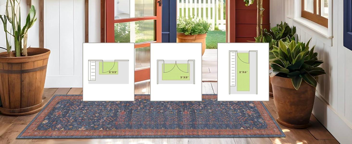 2x3 Entry Way Rugs Indoor - Dark Green Small Throw Rug for Kitchen, Bathroom, Insect Boho Design, Washable Non Slip Stain Resistant