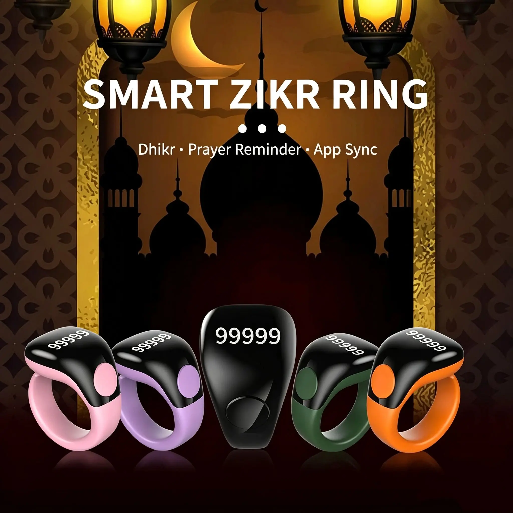 Zikr Ring Intelligent Prayer Beads Counter, Tasbih Counter, Tasbeeh Counter for Muslims, APP Tracking & Vibration Reminder, Islamic Gift for Ramadan & Eid