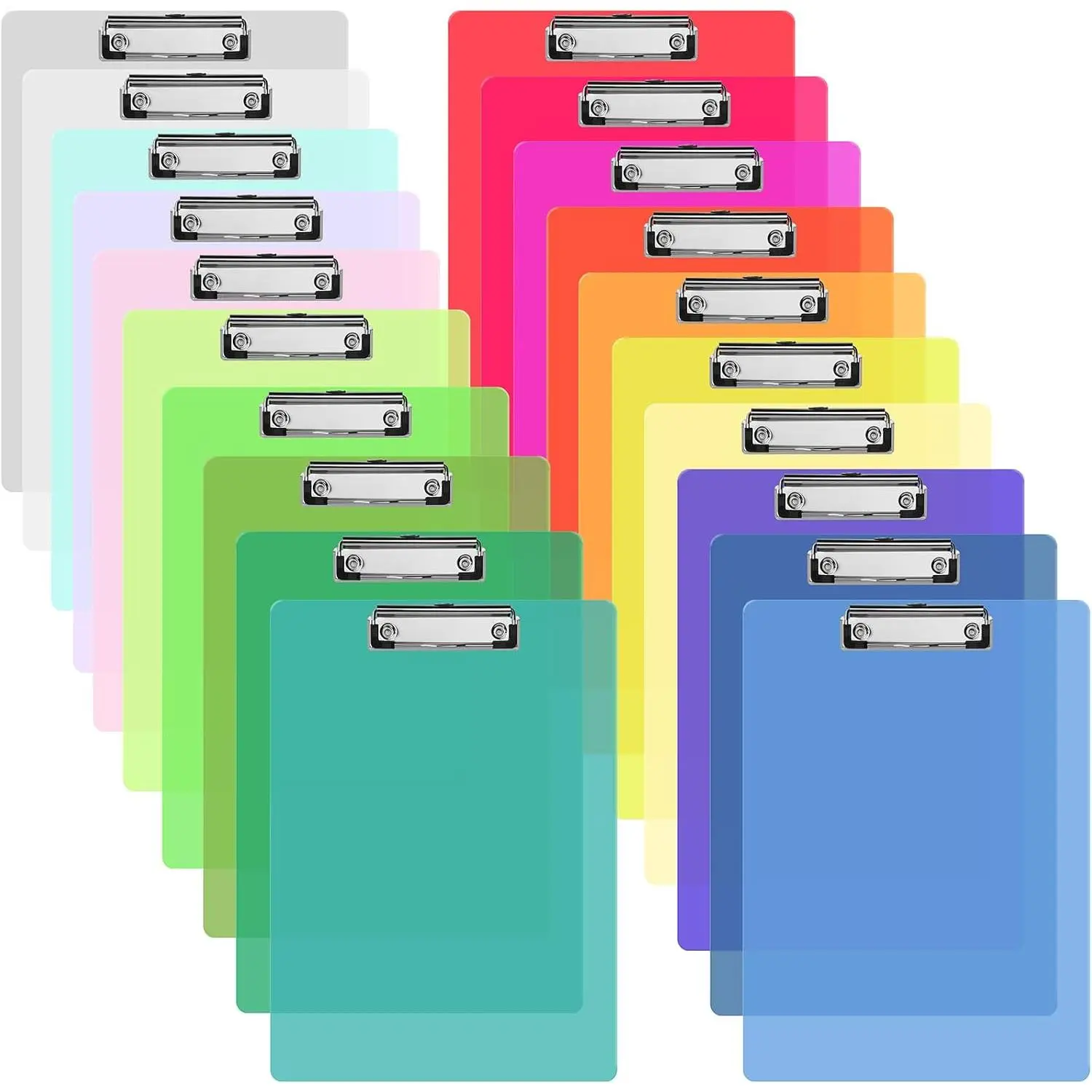 20 Pack Plastic Clipboards Bulk 20 Colors 9 x 12.5 Inch | Clear Colored Design, Fits A4 & Letter Papers, Low Profile Clip, Portable for Classroom, Office, Meetings & Daily Tasks