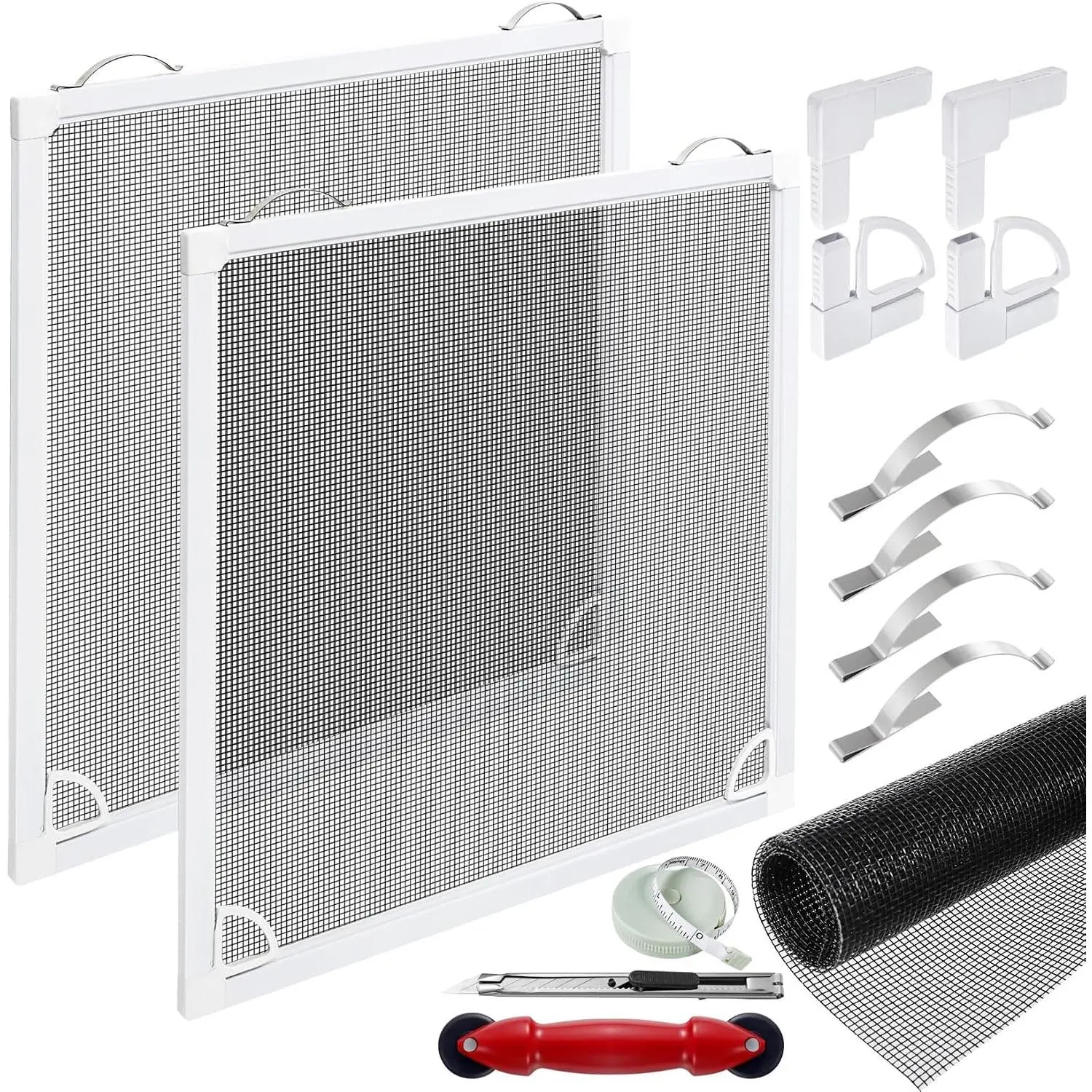 2 Packs 48x48 Inch Window Screen Frame Kit with Fiberglass Mesh, Full Tool Set for DIY Replacement, Fits Windows, Patio and Home