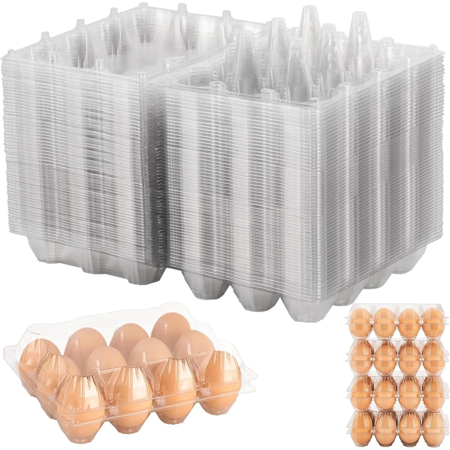 60 Pack Clear Plastic Egg Cartons,  Stackable Egg Containers for Farm, Market & Fridge Storage, 3×4 Grid