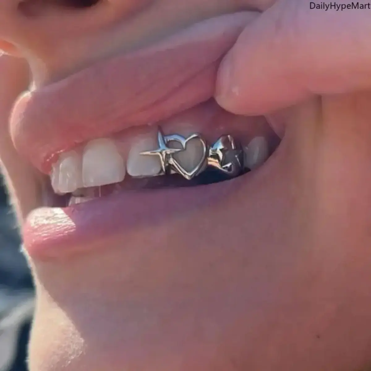 Hollow-Out Punk Synthetic Tooth Cap, Single Hip Hop Grillz Jewelry for Evening Parties and Streetwear with a Comfortable Fit