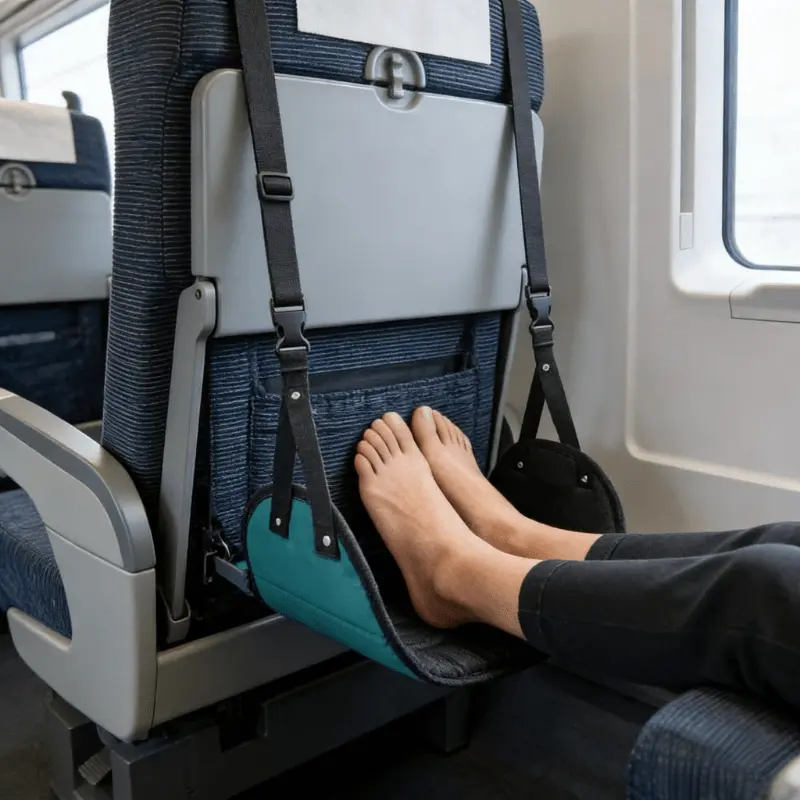 Adjustable Footrest Hammock for Office, Train, and Airplane Travel, Essential Long Flight Comfort Accessory, Adjustable Support Strap, Traveling