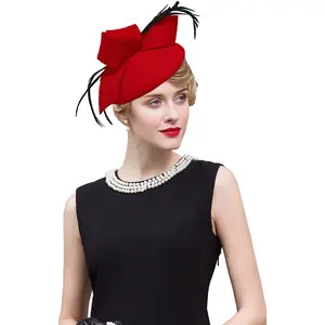 Women's Vintage 100% Wool Felt Cloche Bucket Bowler Hat Winter Bow Fedoras Church Fascinator