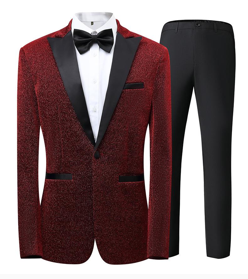 Men's Slim Fit 3-Piece Color Block Suit  Notch Lapel Light Business Groom Wedding Tuxedo, Center Vent