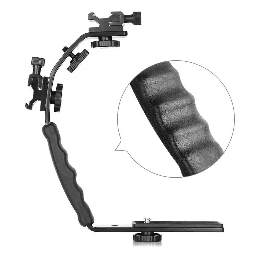 DSLR Camera L-Bracket Video Hand Grip Stabilizer, Dual Cold Shoe Flash Mount with 1/4" Tripod Screw, Comfort Padded Heavy Duty Handheld Camera Video Grip, Camera Accessories