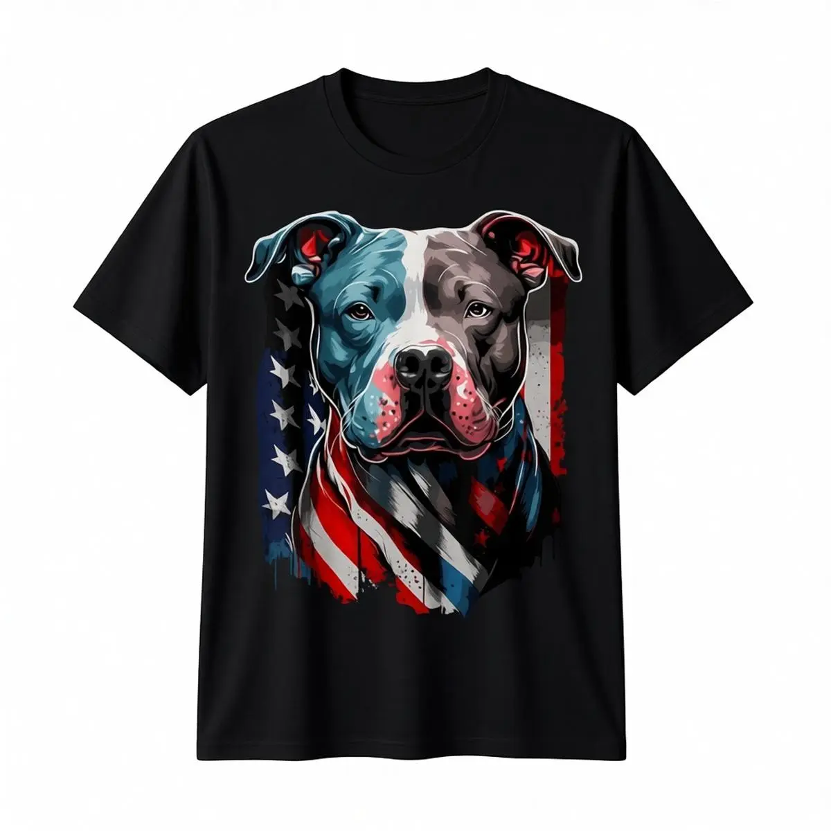 Tokwear Men's American Independence Day Cotton T-Shirt - Minimalist Patriotic Bulldog & American Flag Design, 180g, Breathable, Casual, Round Neck, Short Sleeve, Basic, Classic, Streetwear, Regular Fit, Black, Machine Washable, Tshirt, Shortsleeve, Fashio