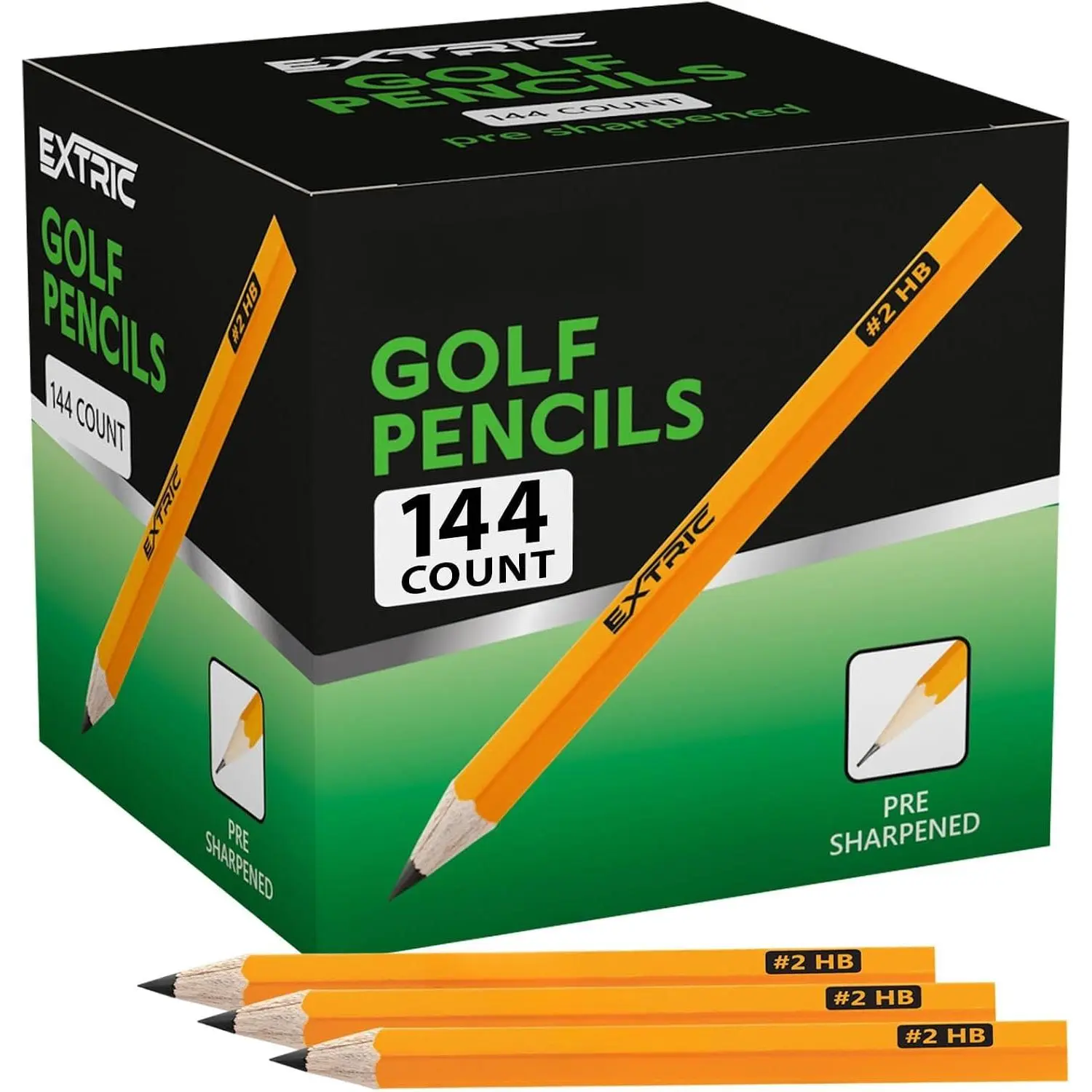 Golf Pencils, HB #2, Pre-Sharpened, 3.5 Inch, -Cased, 144 Count, Ideal for Classroom, Schools, Offices