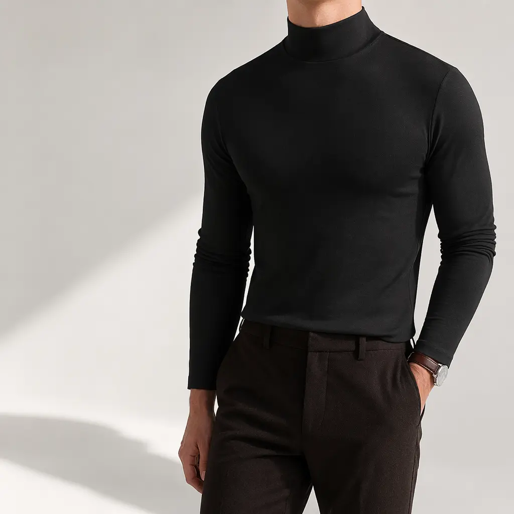 Mens Clothing Autumn Winter Turtleneck Long Sleeve T shirt Mens Solid Color Top Soft Stretch Base Layer Slim Fit Daily Wear Basic Undershirt Fashion Casual Versatile Long Sleeve Turtleneck Top Crewneck Black