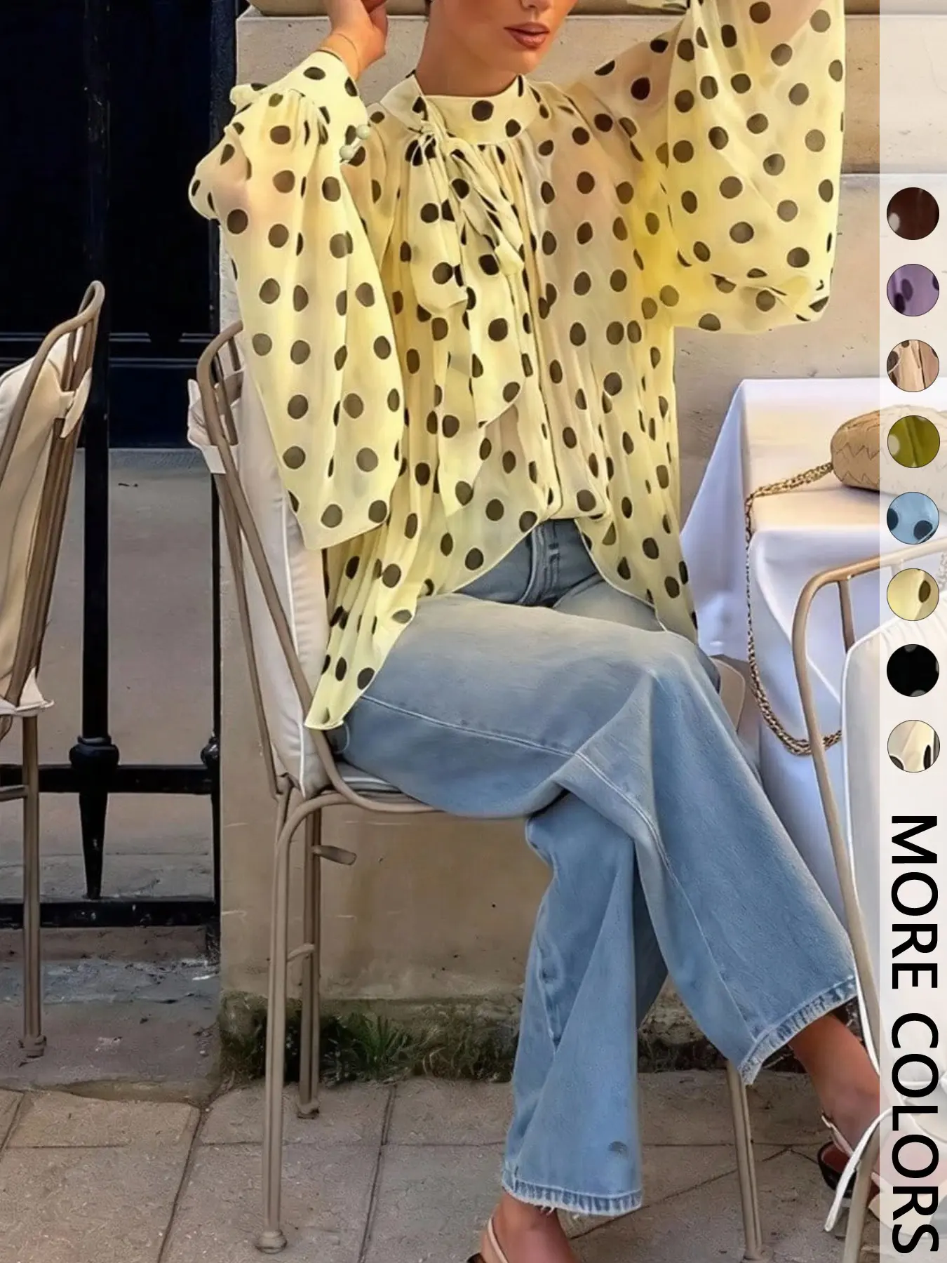 1 Piece Women Polka Dot Blouse High Neck Tie Back Cutout Long Sleeve Sheer Shirt Elegant Chic Feminine Slim Fit Casual Daily Street Party Club Going Out Fashion See Through Top For Ladies Spring Summer Layering Commute Vacation Wear