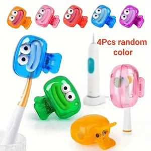 4Pcs random color Travel toothbrush protective cap, portable toothbrush clip, toothbrush storage clip, suitable for bathroom and family travel