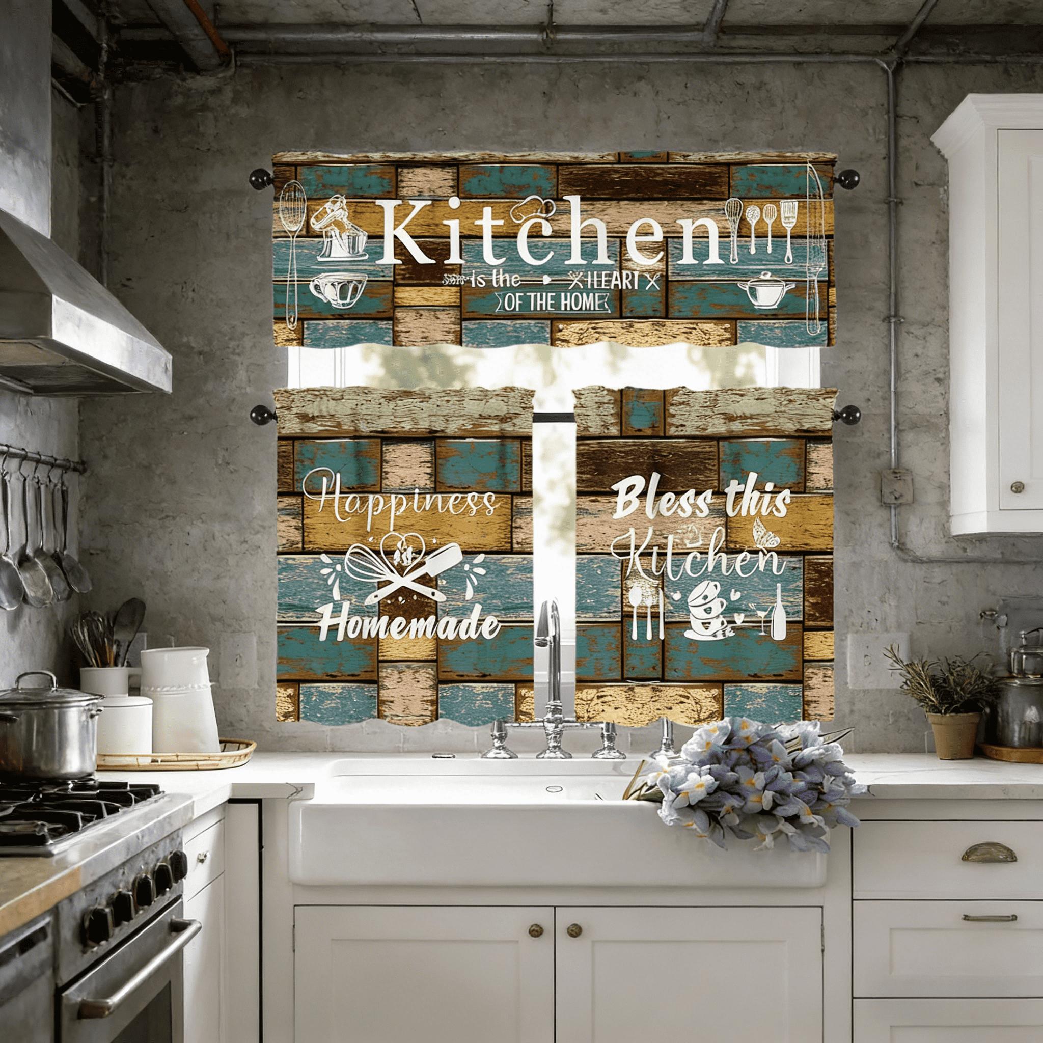 SoftHaven Home Made in USA Vintage Rustic Farmhouse 3-Piece Kitchen Curtains & Valances Set, Elegant Country Style Rod Pocket Window Drapes, Reusable Washable Polyester Home Decor for Kitchen Windows