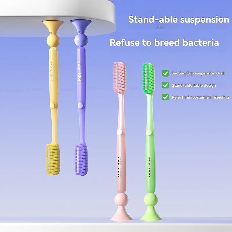 Standing Suction Base Toothbrush, 60% Faster Deep Clean Long Head Soft Bristle Adult Oral Care