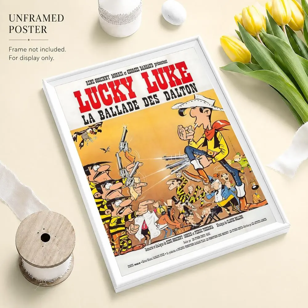 Lucky Luke Cartoon Poster, HD Self-Adhesive Waterproof Wall Decor, Ideal for Home Hotel Apartment, Living Room Bedroom Hallway, Perfect Gift