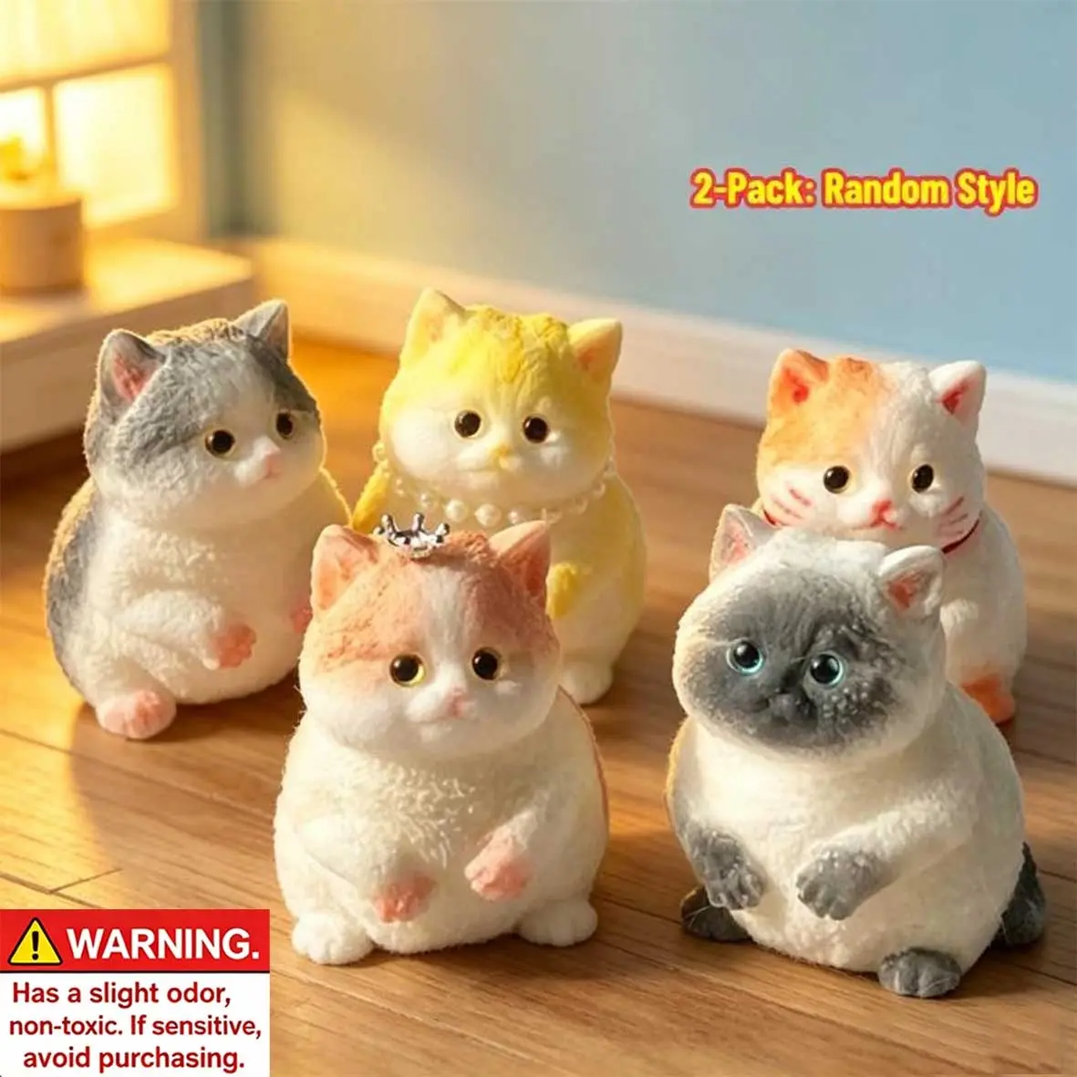 2Pcs Cute Cat Squishy Fidget Toys, Soft Squeeze Stress Relief Toy for Kids & Adults, Relaxing Sensory Fidget Gift, Random Style