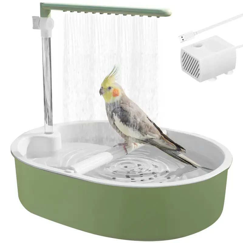 Adjustable Automatic Parrot Bath Tub, USB Electric Pet Circulating Water Bath, Flow-Controlled Bird Shower Fountain, Suitable for Pet Parrots, Budgies, African Munias, and Macaws, Bathing