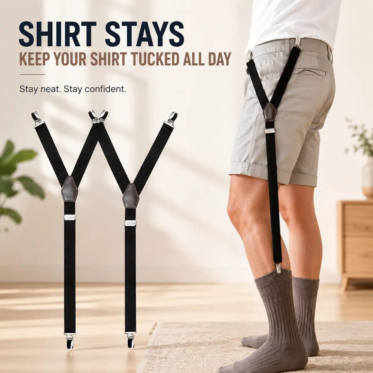 Shirt Stays for Men Adjustable Elastic Dress Shirt Garters Shirt Hold Up Straps with Non Slip Metal Clips Prevent Shirt Untucking 1 Pair