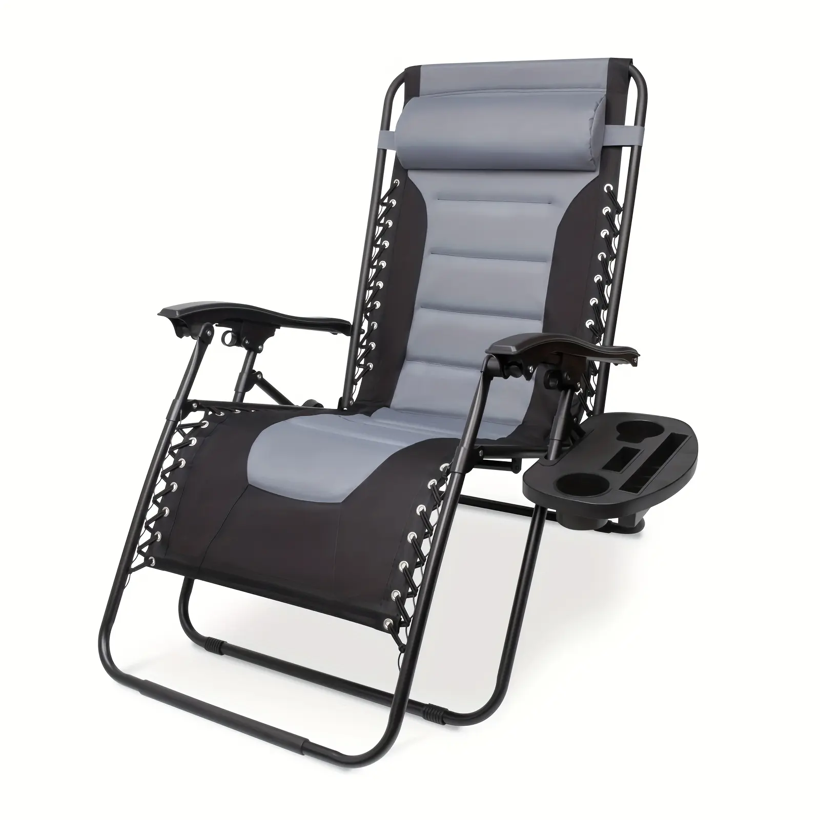 Extra Large Padded Zero Gravity Chair, Foldable Outdoor Patio Lounge Chair, XL Anti-Gravity Recliner with Headrest and Cup Holder