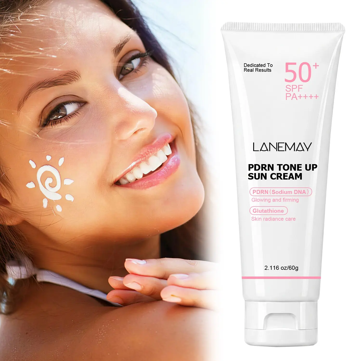 60g PDRN Brightening Sun Cream SPF50+ PA++++ with Glutathione, PDRN - Sun Protection & Hydration, Revitalizes & Brightens, Firming Radiant Glow - For All Skin Types, Daily Sun & Brightening Care
