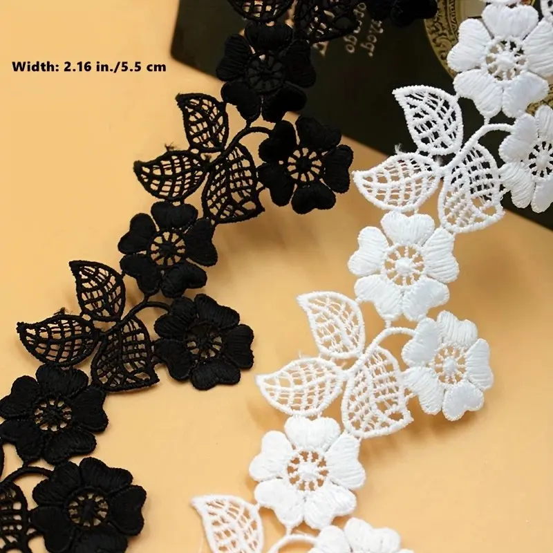 3D Embroidered Lace Trim with Floral Pattern, Ethnic Style, Elegant Lace, Lace Detailing, 2.16 Inches Wide, Perfect for DIY Wedding Gowns, Party Decorations, Holiday Ornaments