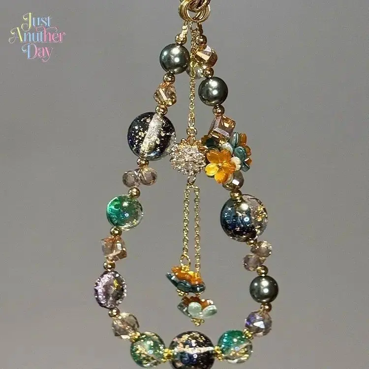 Dark Academia Phone Charm Wrist Strap - Vintage Handmade Romantic Glamorous Peppy Tie Dye Plain Galaxy Crystal Beaded Mobile Accessory with Tassel